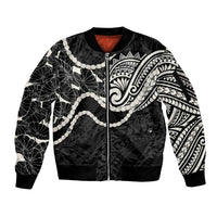 Aloha Hawaii Kalo Pikake Lei Sleeve Zip Bomber Jacket Chest Tattoo Black Hawaiian Pattern LT14 Unisex Black - Polynesian Pride