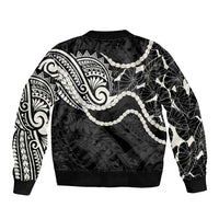 Aloha Hawaii Kalo Pikake Lei Sleeve Zip Bomber Jacket Chest Tattoo Black Hawaiian Pattern LT14 - Polynesian Pride