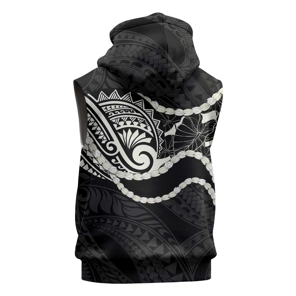 Aloha Hawaii Kalo Pikake Lei Sleeveless Zip Hoodie Chest Tattoo Black Hawaiian Pattern
