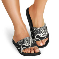 Aloha Hawaii Kalo Pikake Lei Slide Sandals Chest Tattoo Black Hawaiian Pattern