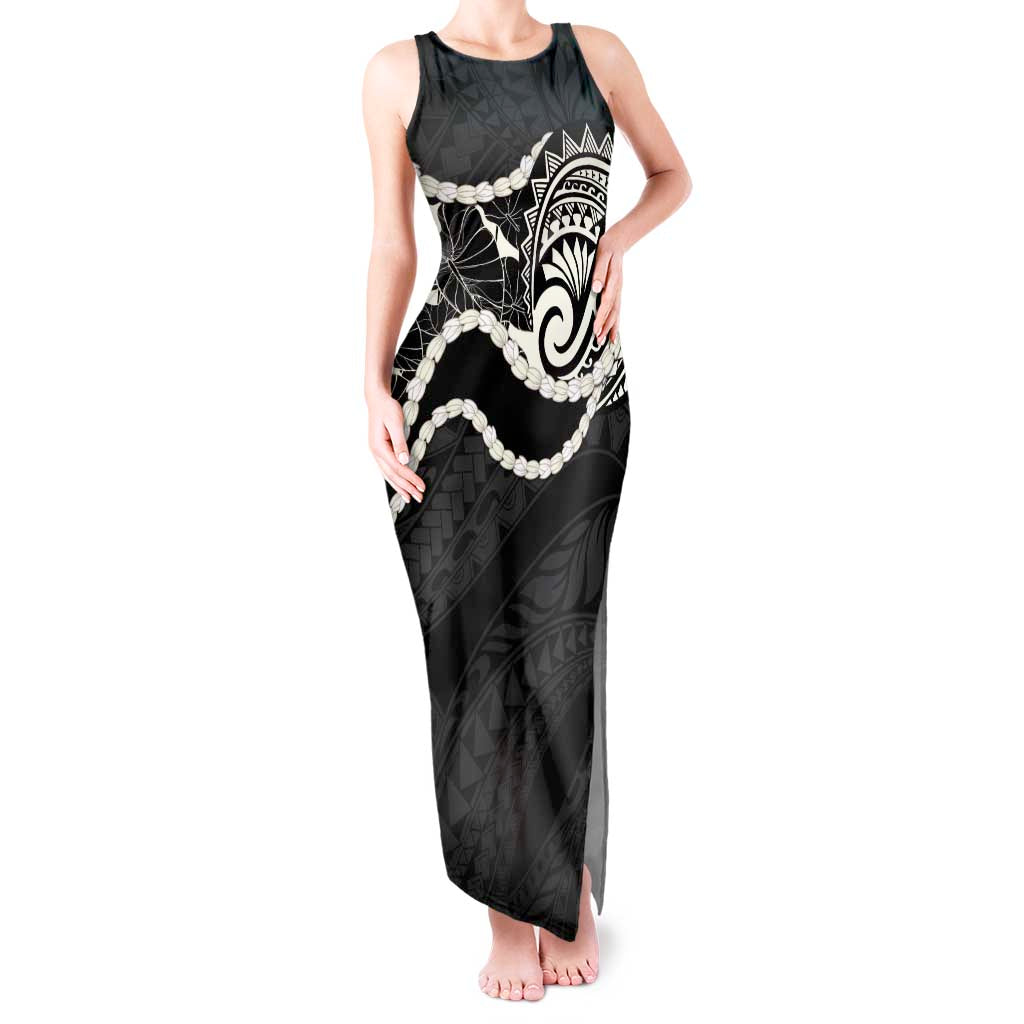 Aloha Hawaii Kalo Pikake Lei Tank Maxi Dress Chest Tattoo Black Hawaiian Pattern
