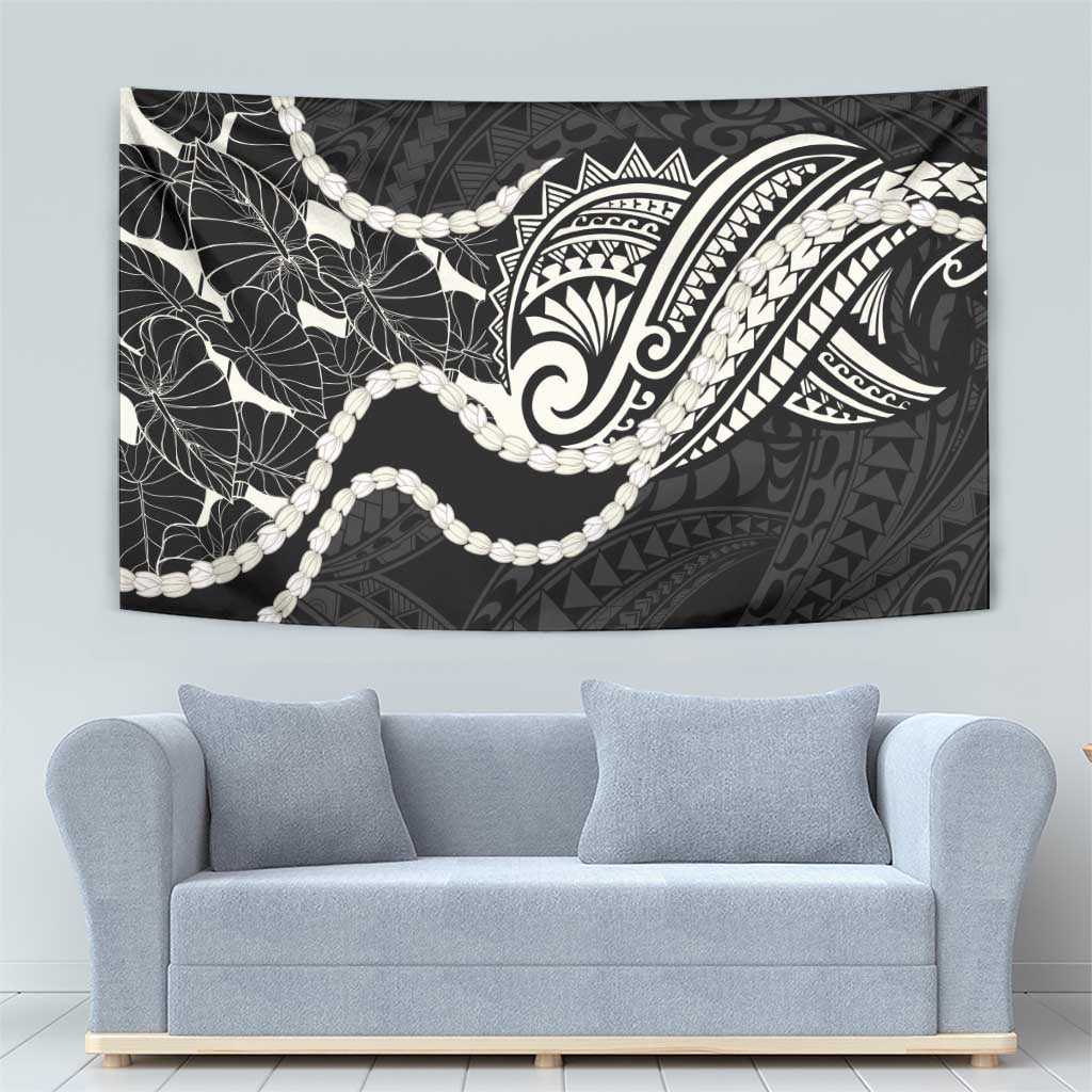 Aloha Hawaii Kalo Pikake Lei Tapestry Chest Tattoo Black Hawaiian Pattern