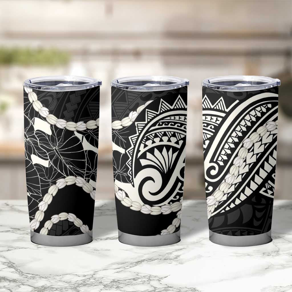 Aloha Hawaii Kalo Pikake Lei Tumbler Cup Chest Tattoo Black Hawaiian Pattern