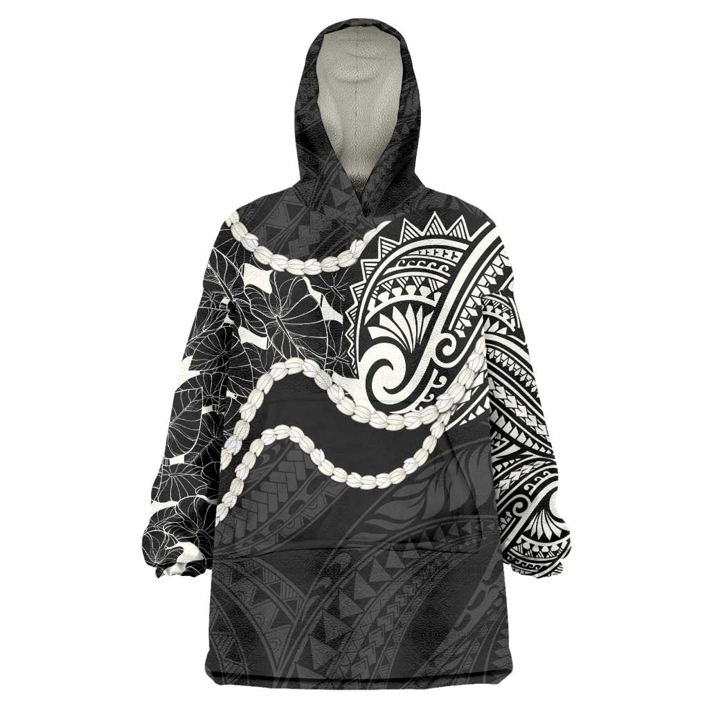 Aloha Hawaii Kalo Pikake Lei Wearable Blanket Hoodie Chest Tattoo Black Hawaiian Pattern LT14 One Size Black - Polynesian Pride