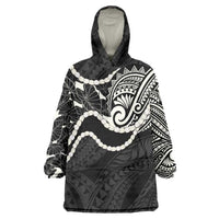 Aloha Hawaii Kalo Pikake Lei Wearable Blanket Hoodie Chest Tattoo Black Hawaiian Pattern LT14 One Size Black - Polynesian Pride