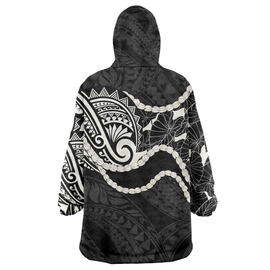 Aloha Hawaii Kalo Pikake Lei Wearable Blanket Hoodie Chest Tattoo Black Hawaiian Pattern LT14 - Polynesian Pride