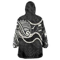 Aloha Hawaii Kalo Pikake Lei Wearable Blanket Hoodie Chest Tattoo Black Hawaiian Pattern LT14 - Polynesian Pride
