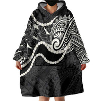 Aloha Hawaii Kalo Pikake Lei Wearable Blanket Hoodie Chest Tattoo Black Hawaiian Pattern LT14 - Polynesian Pride