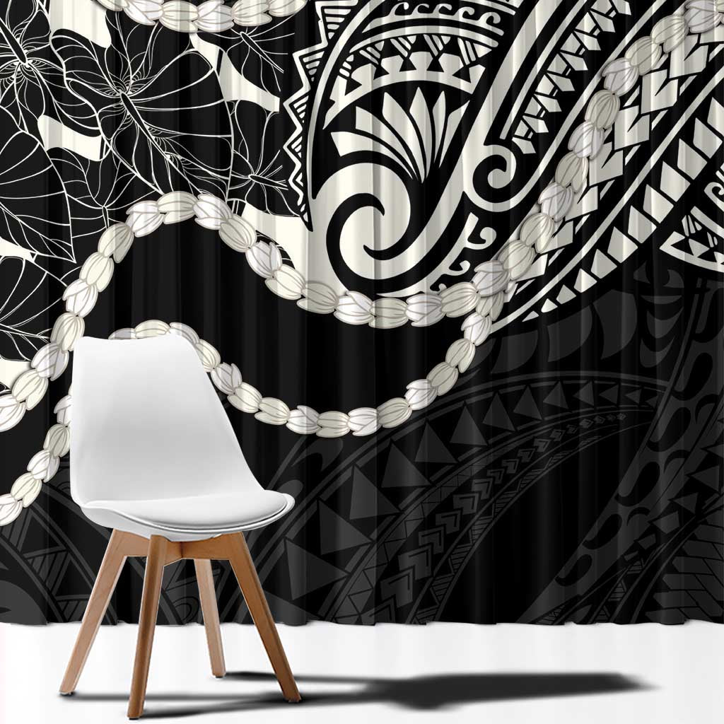 Aloha Hawaii Kalo Pikake Lei Window Curtain Chest Tattoo Black Hawaiian Pattern