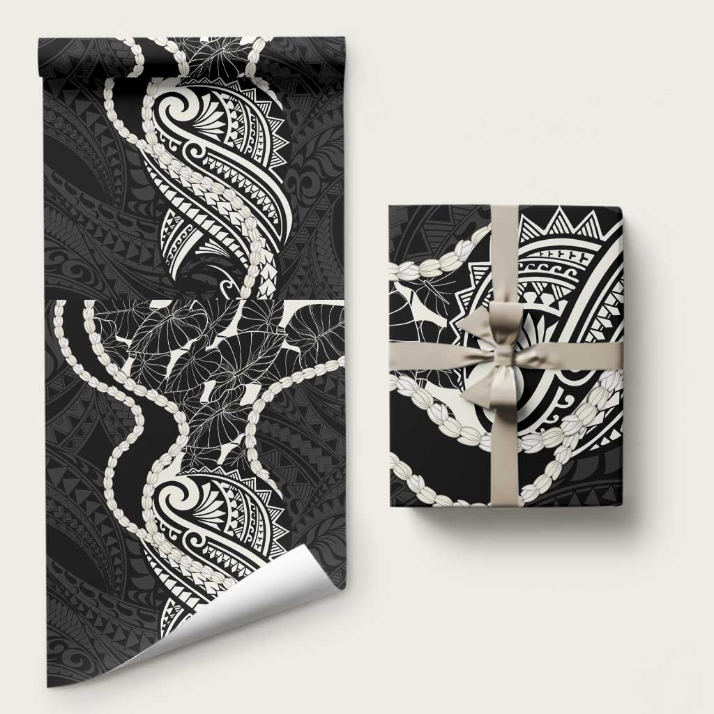 Aloha Hawaii Kalo Pikake Lei Wrapping Paper Chest Tattoo Black Hawaiian Pattern LT14 58" × 23" Black - Polynesian Pride