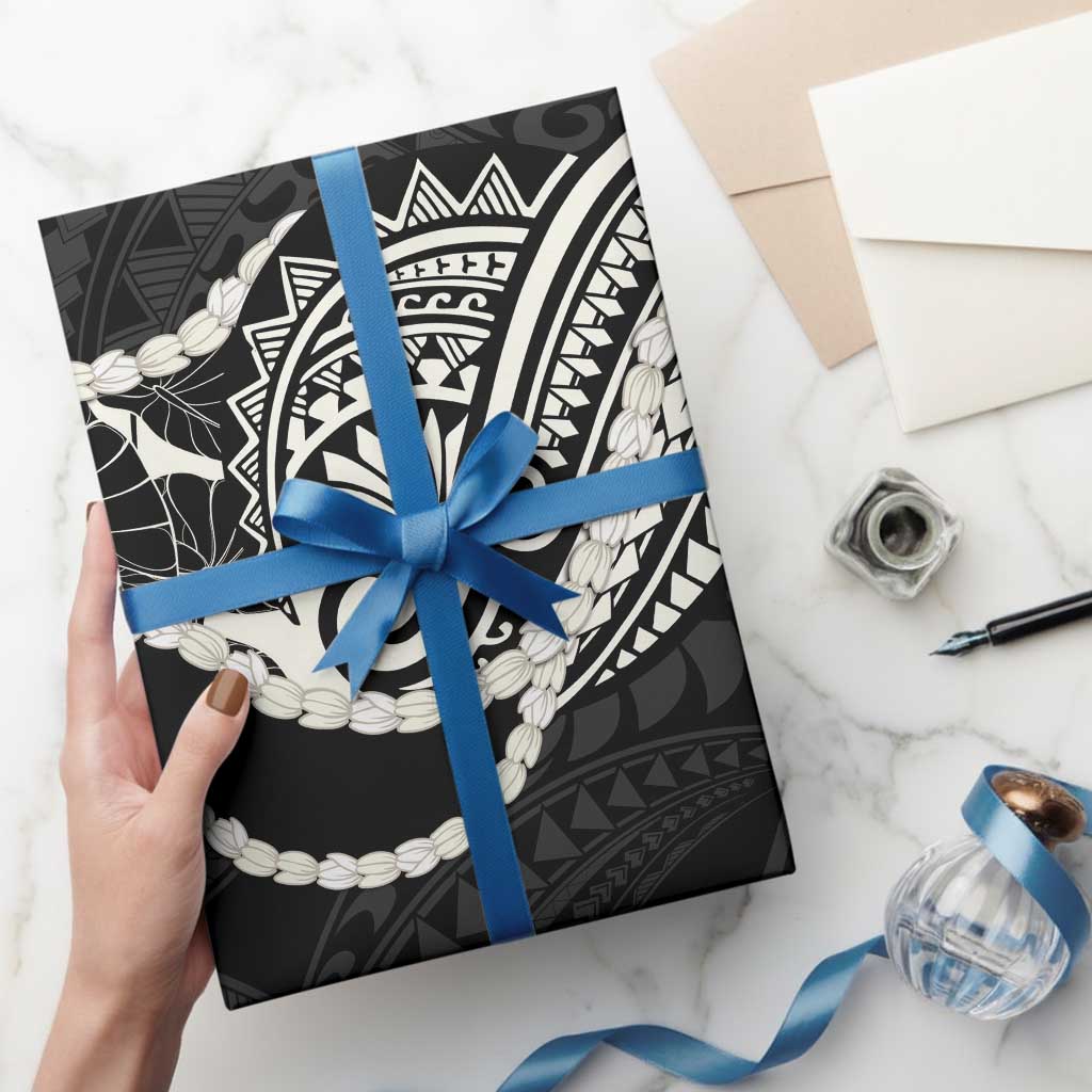 Aloha Hawaii Kalo Pikake Lei Wrapping Paper Chest Tattoo Black Hawaiian Pattern LT14 - Polynesian Pride