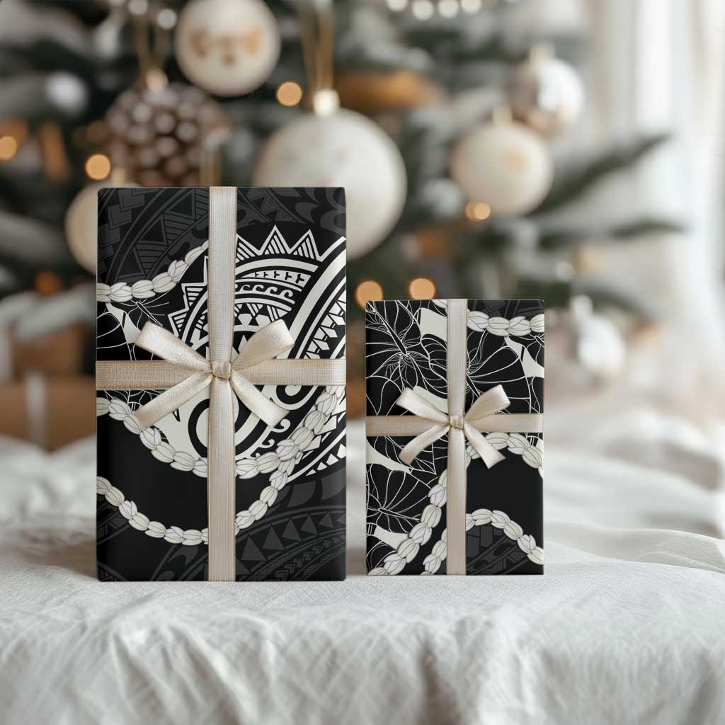 Aloha Hawaii Kalo Pikake Lei Wrapping Paper Chest Tattoo Black Hawaiian Pattern LT14 - Polynesian Pride
