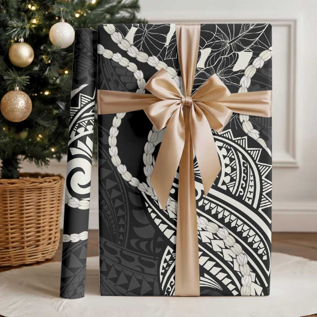 Aloha Hawaii Kalo Pikake Lei Wrapping Paper Chest Tattoo Black Hawaiian Pattern LT14 - Polynesian Pride
