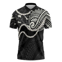 Aloha Hawaii Kalo Pikake Lei Zipper Polo Shirt Chest Tattoo Black Hawaiian Pattern LT14 Black - Polynesian Pride