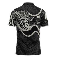 Aloha Hawaii Kalo Pikake Lei Zipper Polo Shirt Chest Tattoo Black Hawaiian Pattern LT14 - Polynesian Pride