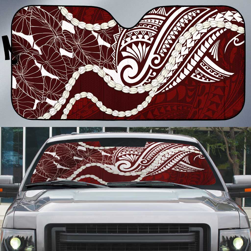 Aloha Hawaii Kalo Pikake Lei Auto Sun Shade Chest Tattoo Oxblood Hawaiian Pattern
