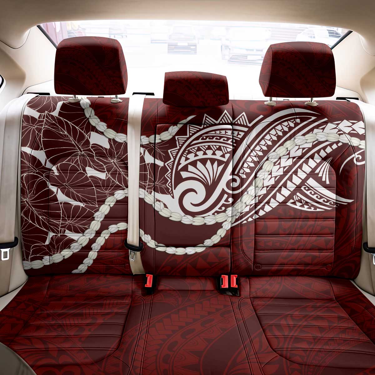 Aloha Hawaii Kalo Pikake Lei Back Car Seat Cover Chest Tattoo Oxblood Hawaiian Pattern