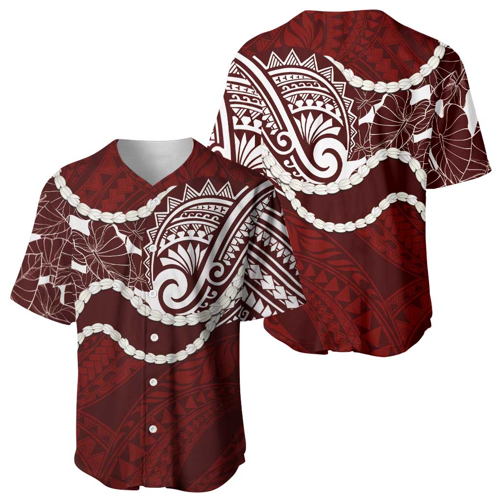 Aloha Hawaii Kalo Pikake Lei Baseball Jersey Chest Tattoo Oxblood Hawaiian Pattern