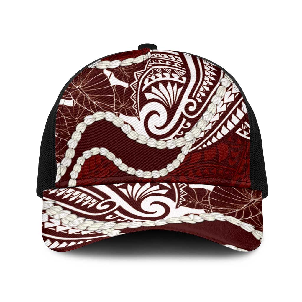 Aloha Hawaii Kalo Pikake Lei Baseball Net Cap Chest Tattoo Oxblood Hawaiian Pattern LT14 One Size Black Oxblood - Polynesian Pride