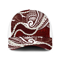 Aloha Hawaii Kalo Pikake Lei Baseball Net Cap Chest Tattoo Oxblood Hawaiian Pattern LT14 One Size White Oxblood - Polynesian Pride