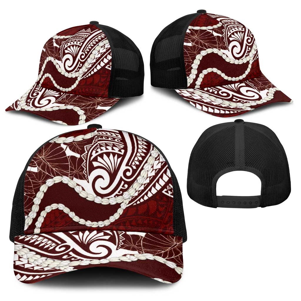 Aloha Hawaii Kalo Pikake Lei Baseball Net Cap Chest Tattoo Oxblood Hawaiian Pattern LT14 - Polynesian Pride