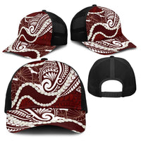 Aloha Hawaii Kalo Pikake Lei Baseball Net Cap Chest Tattoo Oxblood Hawaiian Pattern LT14 - Polynesian Pride