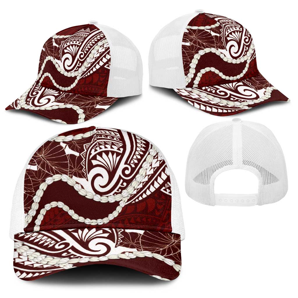 Aloha Hawaii Kalo Pikake Lei Baseball Net Cap Chest Tattoo Oxblood Hawaiian Pattern LT14 - Polynesian Pride