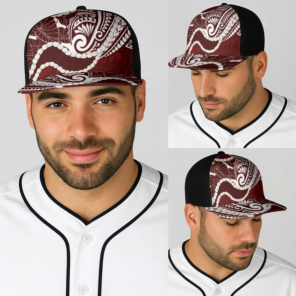 Aloha Hawaii Kalo Pikake Lei Baseball Net Cap Chest Tattoo Oxblood Hawaiian Pattern LT14 - Polynesian Pride
