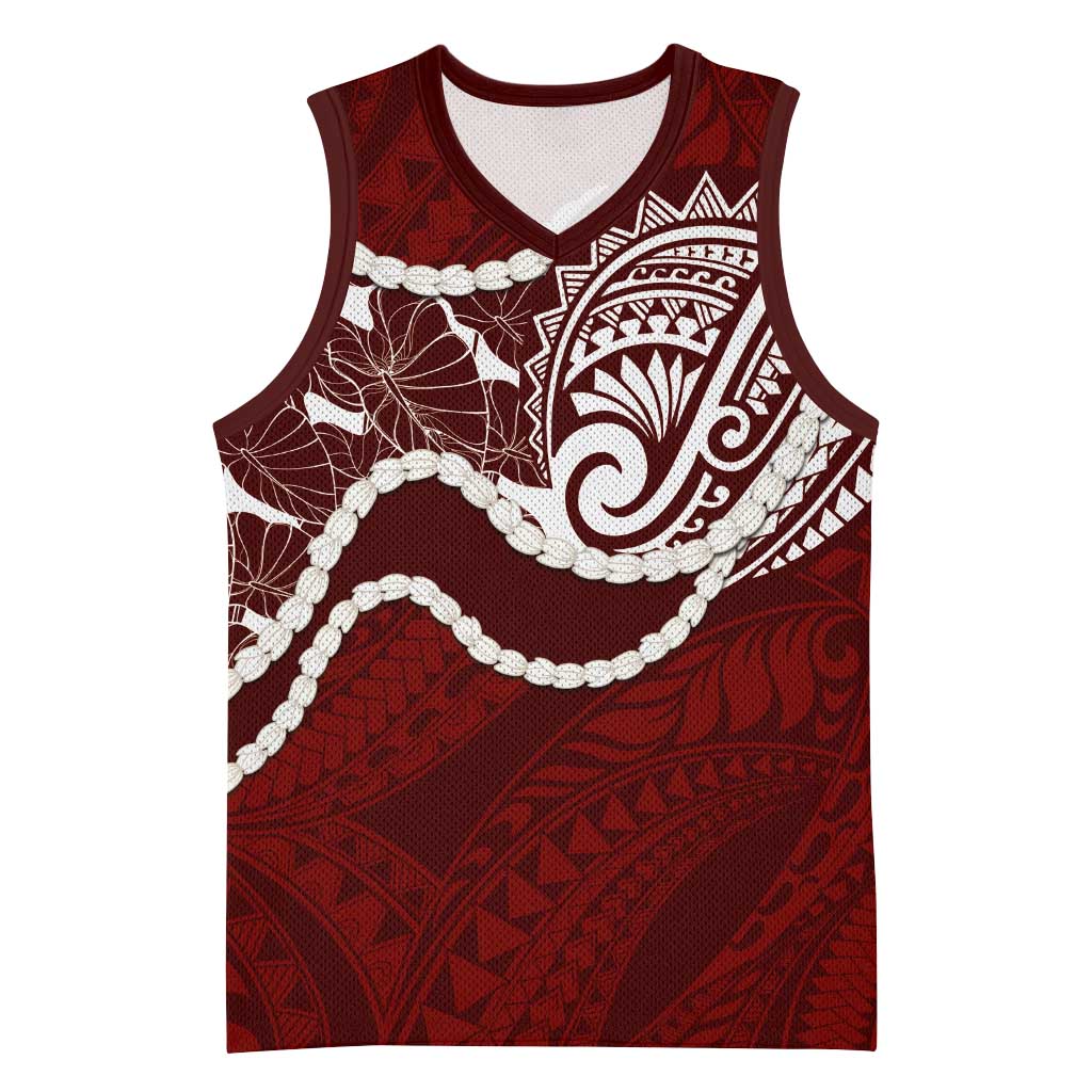 Aloha Hawaii Kalo Pikake Lei Basketball Jersey Chest Tattoo Oxblood Hawaiian Pattern LT14 Unisex Oxblood - Polynesian Pride