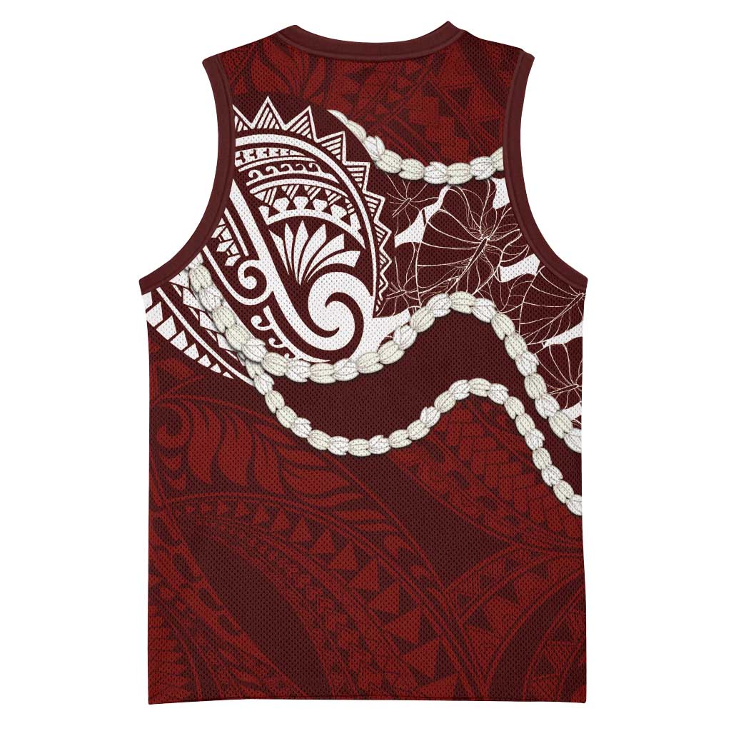 Aloha Hawaii Kalo Pikake Lei Basketball Jersey Chest Tattoo Oxblood Hawaiian Pattern LT14 - Polynesian Pride
