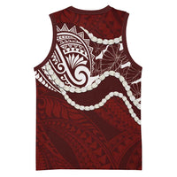 Aloha Hawaii Kalo Pikake Lei Basketball Jersey Chest Tattoo Oxblood Hawaiian Pattern LT14 - Polynesian Pride