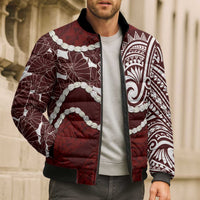 Aloha Hawaii Kalo Pikake Lei Bomber Puffer Jacket Chest Tattoo Oxblood Hawaiian Pattern