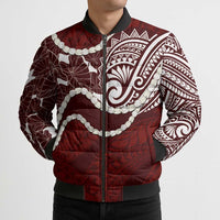 Aloha Hawaii Kalo Pikake Lei Bomber Puffer Jacket Chest Tattoo Oxblood Hawaiian Pattern