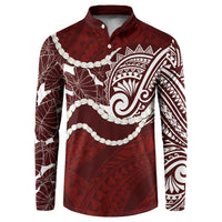 Aloha Hawaii Kalo Pikake Lei Button Sweatshirt Chest Tattoo Oxblood Hawaiian Pattern