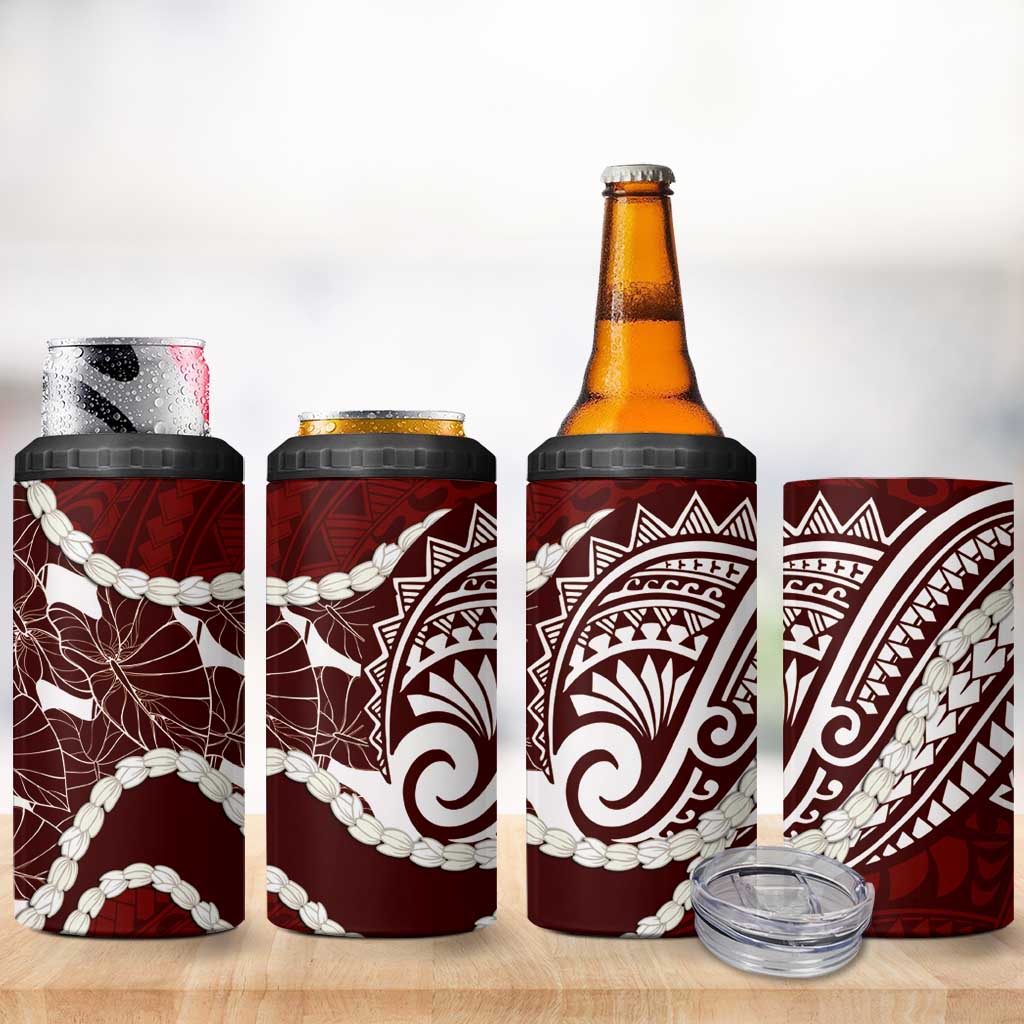 Aloha Hawaii Kalo Pikake Lei 4 in 1 Can Cooler Tumbler Chest Tattoo Oxblood Hawaiian Pattern