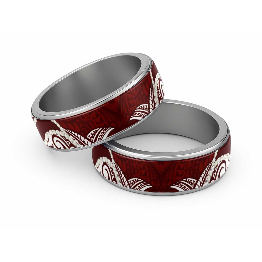 Aloha Hawaii Kalo Pikake Lei Classic Ring Chest Tattoo Oxblood Hawaiian Pattern LT14 Sliver Oxblood - Polynesian Pride