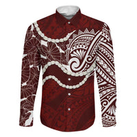 Aloha Hawaii Kalo Pikake Lei Family Matching Long Sleeve Bodycon Dress and Hawaiian Shirt Chest Tattoo Oxblood Hawaiian Pattern