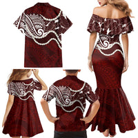 Aloha Hawaii Kalo Pikake Lei Family Matching Mermaid Dress and Hawaiian Shirt Chest Tattoo Oxblood Hawaiian Pattern