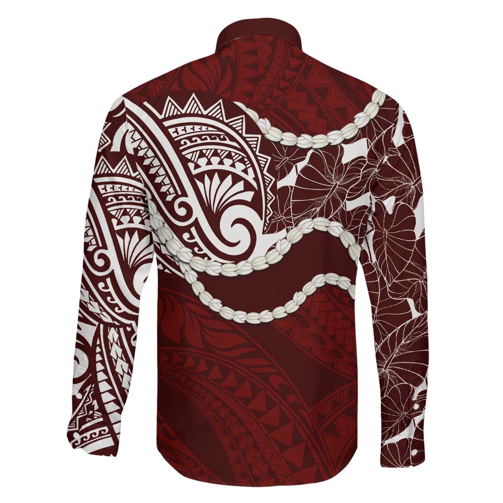 Aloha Hawaii Kalo Pikake Lei Family Matching Mermaid Dress and Hawaiian Shirt Chest Tattoo Oxblood Hawaiian Pattern