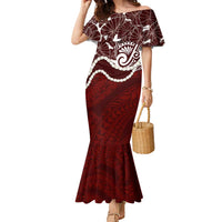 Aloha Hawaii Kalo Pikake Lei Family Matching Mermaid Dress and Hawaiian Shirt Chest Tattoo Oxblood Hawaiian Pattern