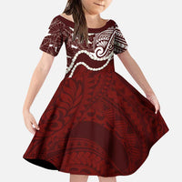 Aloha Hawaii Kalo Pikake Lei Family Matching Off The Shoulder Long Sleeve Dress and Hawaiian Shirt Chest Tattoo Oxblood Hawaiian Pattern