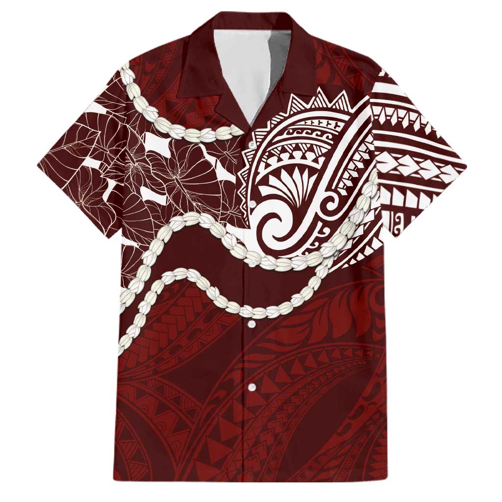 Aloha Hawaii Kalo Pikake Lei Family Matching Off Shoulder Maxi Dress and Hawaiian Shirt Chest Tattoo Oxblood Hawaiian Pattern