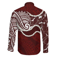 Aloha Hawaii Kalo Pikake Lei Family Matching Off Shoulder Maxi Dress and Hawaiian Shirt Chest Tattoo Oxblood Hawaiian Pattern