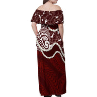 Aloha Hawaii Kalo Pikake Lei Family Matching Off Shoulder Maxi Dress and Hawaiian Shirt Chest Tattoo Oxblood Hawaiian Pattern
