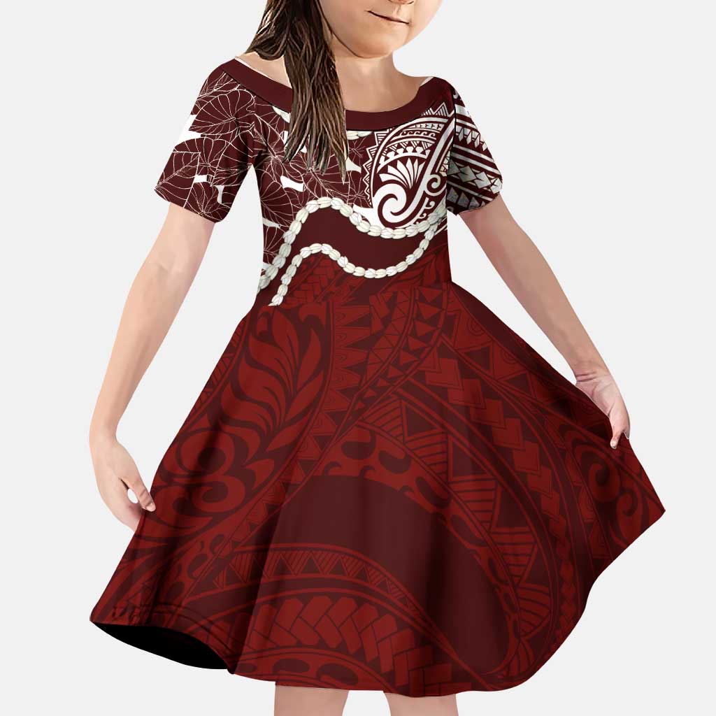 Aloha Hawaii Kalo Pikake Lei Family Matching Puletasi and Hawaiian Shirt Chest Tattoo Oxblood Hawaiian Pattern