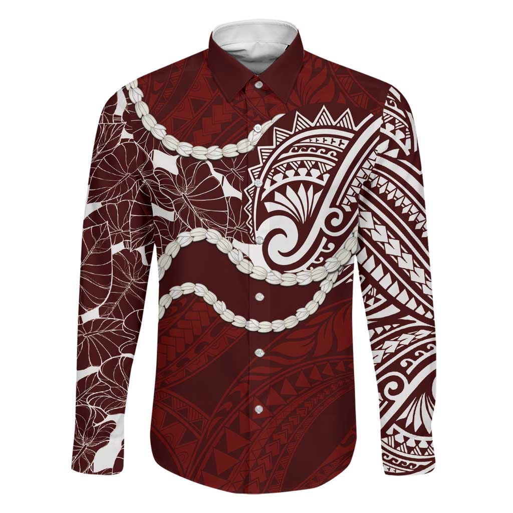 Aloha Hawaii Kalo Pikake Lei Family Matching Puletasi and Hawaiian Shirt Chest Tattoo Oxblood Hawaiian Pattern