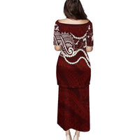 Aloha Hawaii Kalo Pikake Lei Family Matching Puletasi and Hawaiian Shirt Chest Tattoo Oxblood Hawaiian Pattern