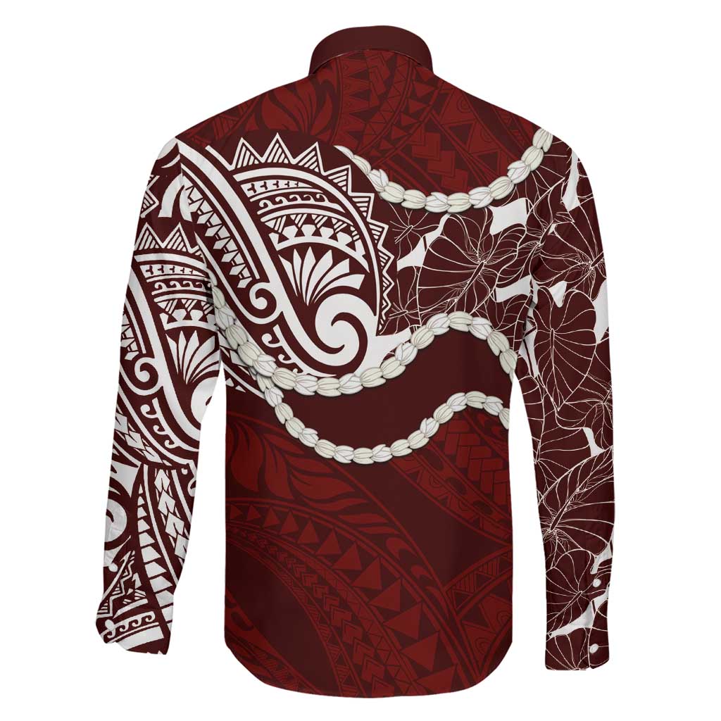 Aloha Hawaii Kalo Pikake Lei Family Matching Summer Maxi Dress and Hawaiian Shirt Chest Tattoo Oxblood Hawaiian Pattern