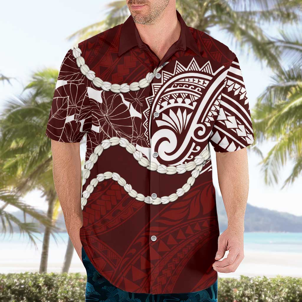 Aloha Hawaii Kalo Pikake Lei Hawaiian Shirt Chest Tattoo Oxblood Hawaiian Pattern LT14 - Polynesian Pride