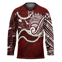 Aloha Hawaii Kalo Pikake Lei Hockey Jersey Chest Tattoo Oxblood Hawaiian Pattern LT14 Unisex Oxblood - Polynesian Pride